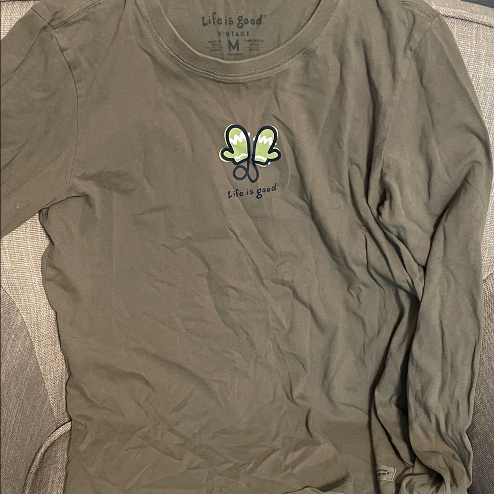 Life Is Good Womens Olive Long Sleeve Tee